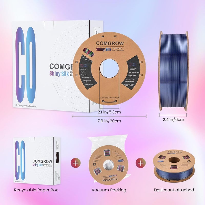 Comgrow Rainbow Colors Silk PLA 3D Printer Filament, PLA Filament 1.75mm, Dimensional Accuracy +/- 0.02 mm, 1KG Spool, Coextrusion 3D Filament with Shiny Silk Rainbow Red - Image 4